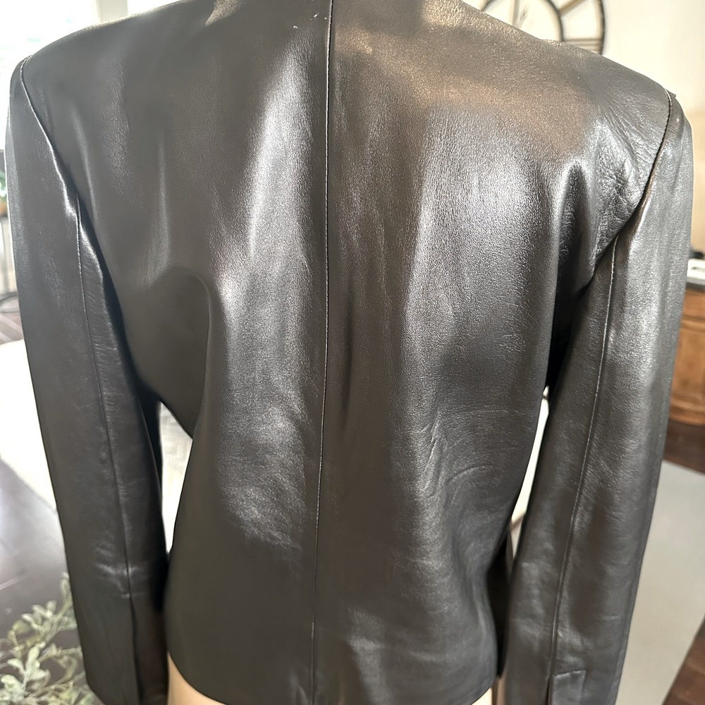 DVF Black Ruffle Leather Jacket - Picture 5 of 9